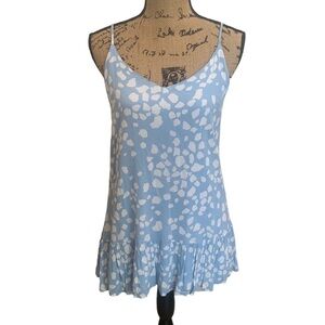 Skylar & Madison Blue and White Y2K Spaghetti Strap Ruffled Tunic Top Size M‎